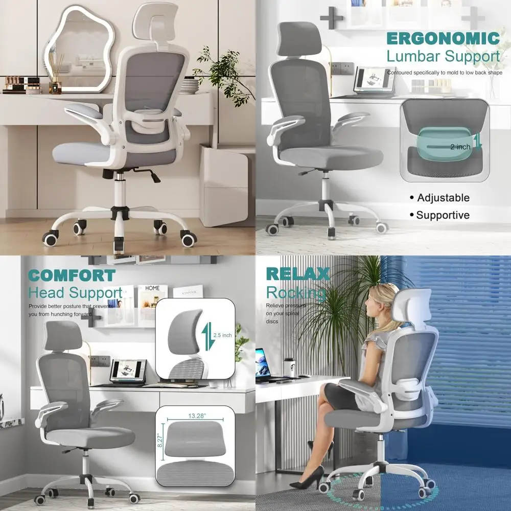 

Ergonomic High-Back Office Chair with Adjustable Lumbar Support, Headrest, and Swivel Function