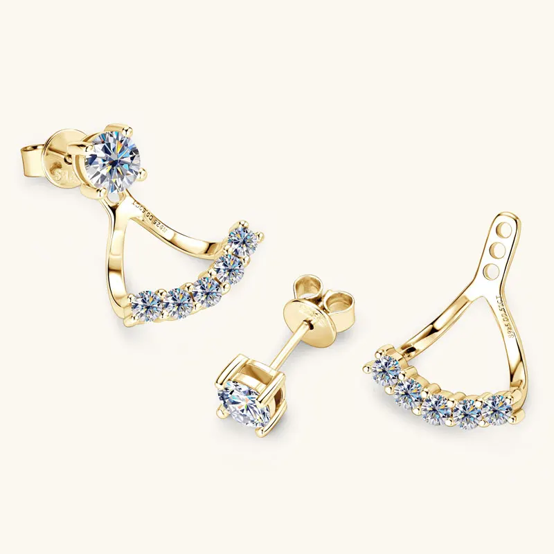 Lnngy 5mm 0.5ct Round Cut Moissanite Earring for Women 925 Sterling Silver Stud Earrings Front And Back Ear Jacket Jewelry Gift