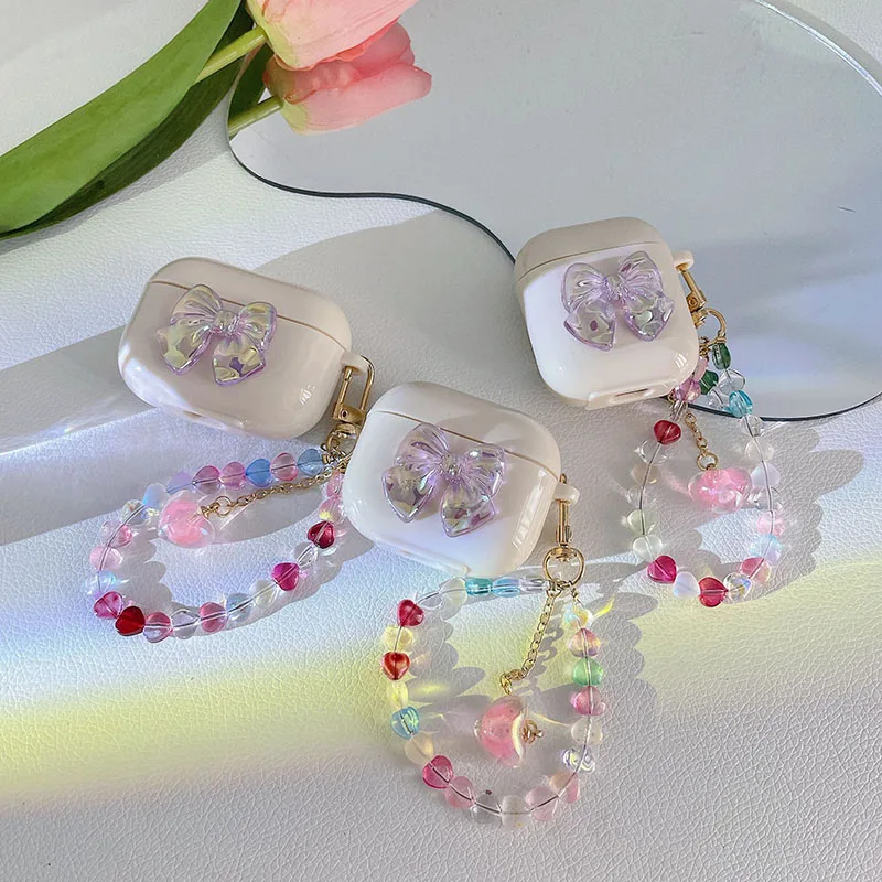 INS น่ารักเลเซอร์โบว์โบว์กล่องหูฟังสำหรับ Apple AirPods 3 Bluetooth หูฟังสำหรับ AirPods 2 Pro AirPod ฝาครอบสีสันพวงกุญแจ