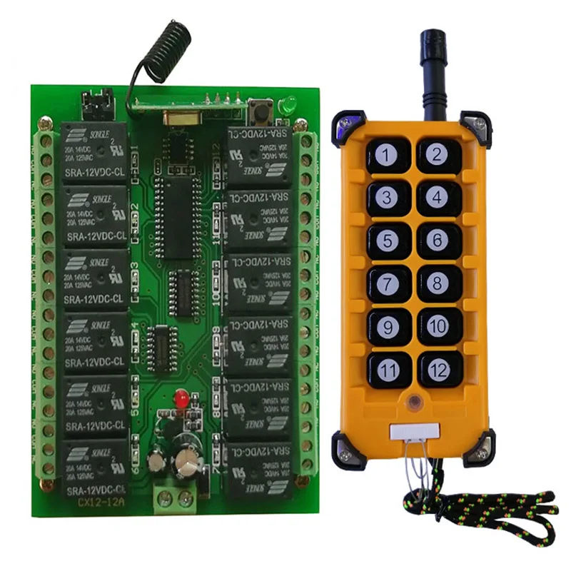 

3000m DC12V 24V 12CH Radio Controller RF Wireless Remote Control Overhead travelling crane System Receiver + Numer button Remote