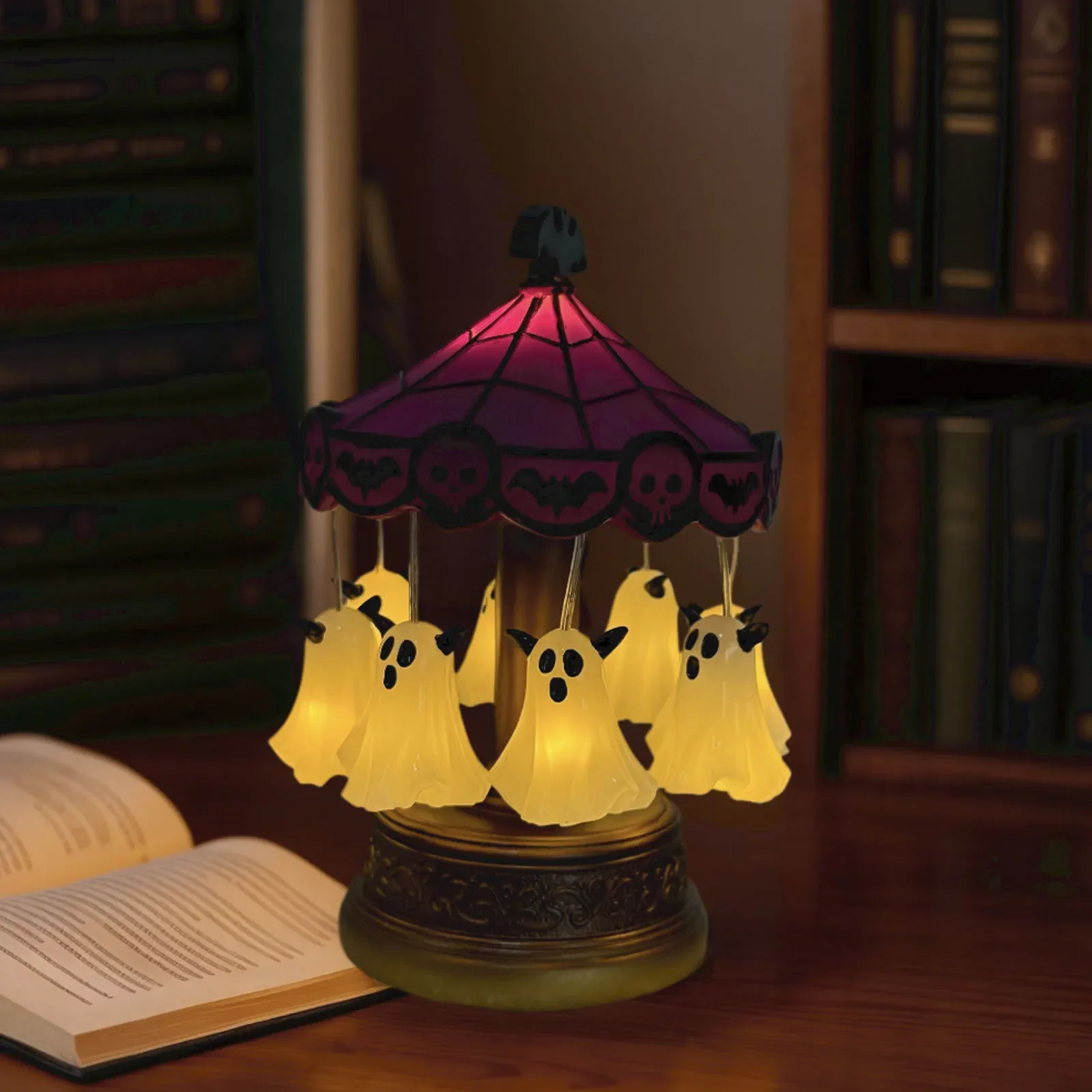 

Для спальни, дома, кухни, каминной столешницы, карусель-призрак, ночник, фиолетовый витраж, настольная лампа для чтения, жуткая лампа для чтения