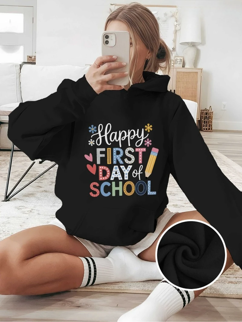 

Женские толстовки Teediy Happy First Day, обратно в наряд, одежда, толстовка с капюшоном, геометрический принт, неэластичный материал