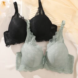 Floral Lace Bra Women Plus Size Bras Sexy Push Up Bra Adjustable Strap Bras For Women Perspective Gather Up Brassiere Plunge Bra