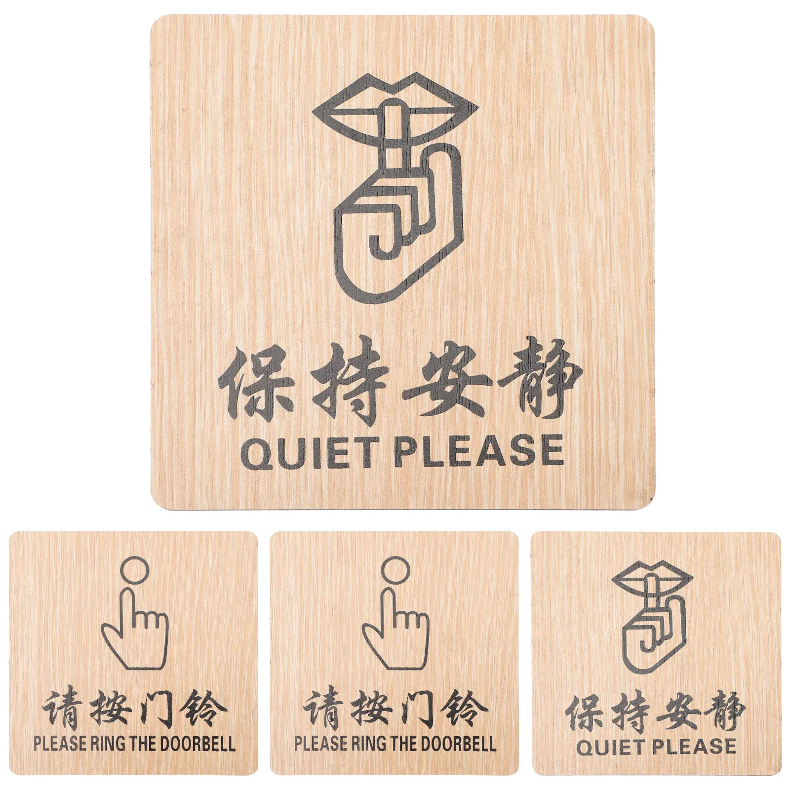 

4pcs Wood Signs Door Hanger Office Decoration Ring Doorbell Hotel Signs Room Plates Traffic Safety Quiet Please Fire Door Keep