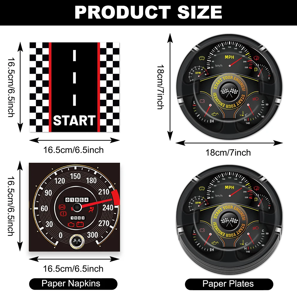 Race Car Party Decoration Tableware Paper Plates Napkins Cups Banner For Start Your Engines Racing Birthday Party Decor Supplies