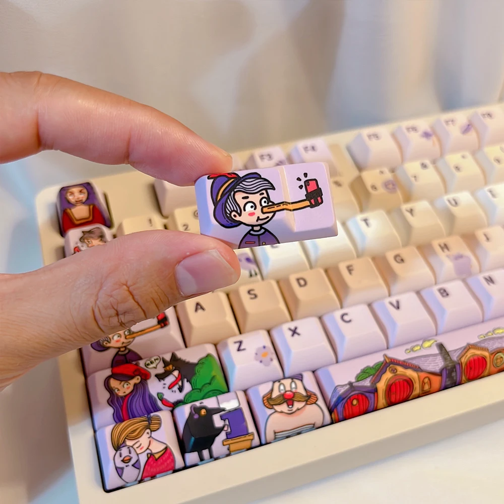 Desejando conto de fadas/pintado à mão história infantil bonito vento roxo personalidade criativa teclado mecânico keycap original kca