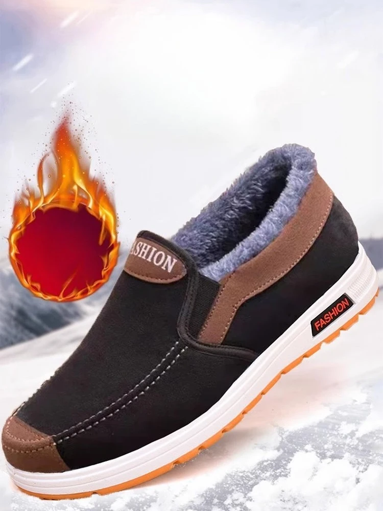 

Cloth Boots Shoes Men's Cotton Shoe Winter Non-slip One-pedal Middle-aged Dad Shoes Fleece Thickened Large Size Walking Shoes
