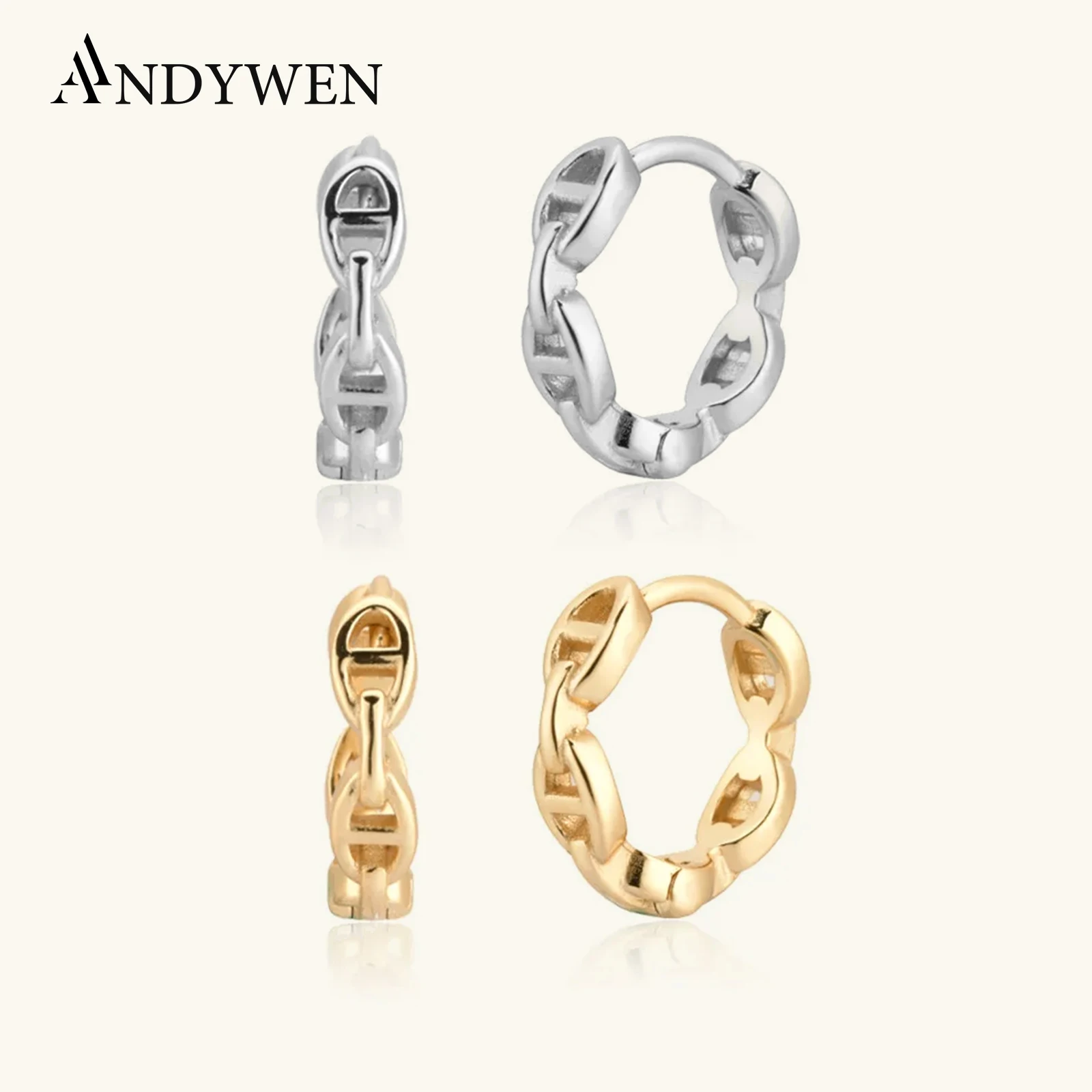 

ANDYWEN 100% 925 Sterling Silver Gold 2020 New Square Hoop Circle Huggies Piercing Loops Plain Fashion Jewelry 100% Clips