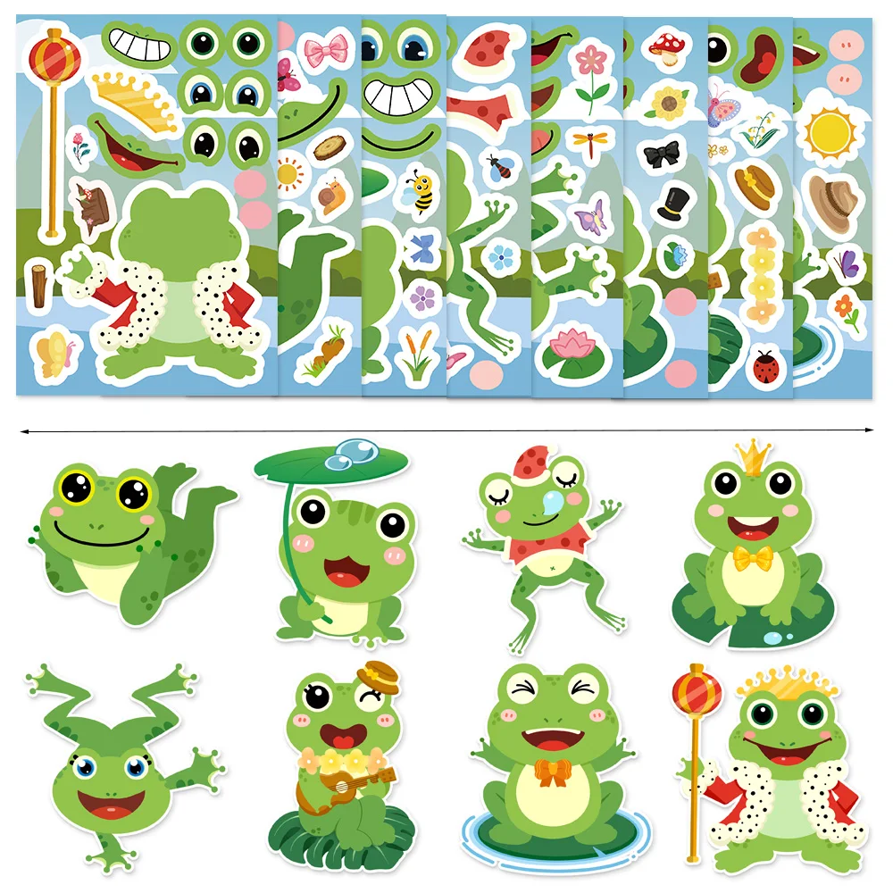 8PCS Cute Cartoon Frog Collage Fun Puzzle Stickers DIY Puzzle Account Manual Decoration Mobile Tablet Decoration Stickers