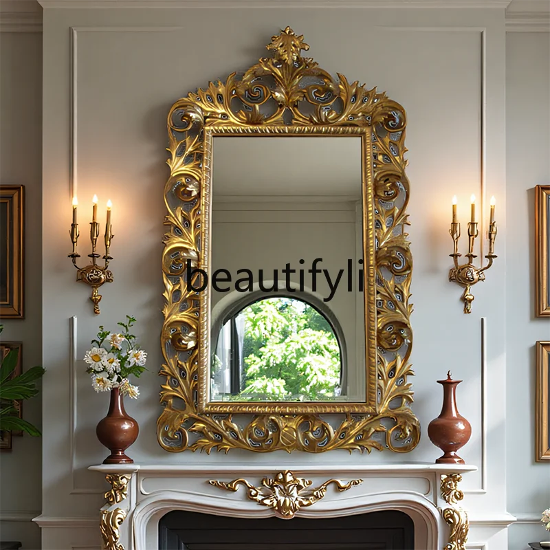 

French retro carved mirror household bathroom wall-mounted makeup mirror living room decorative mirror