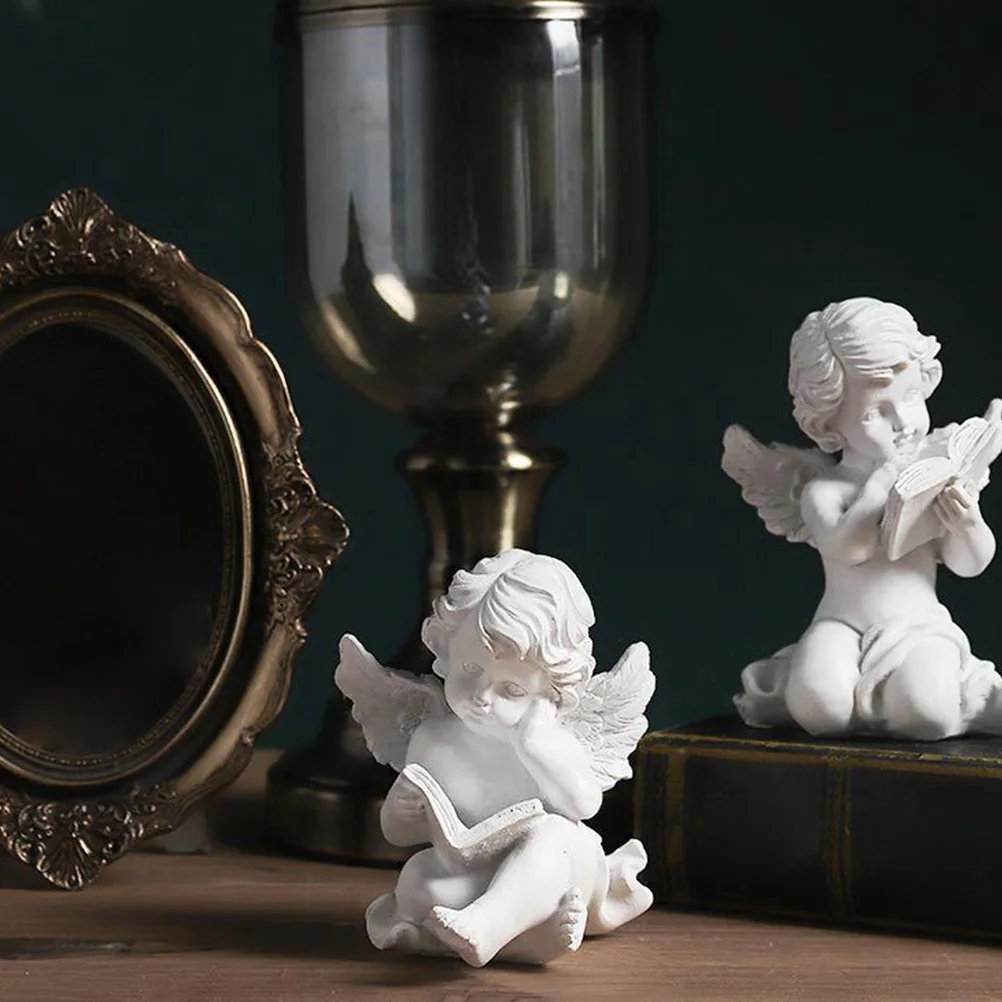

2 Pcs Resin Angel Desktop Decor Crafts Ornament Angels Figurines Door Frame Home Decoration