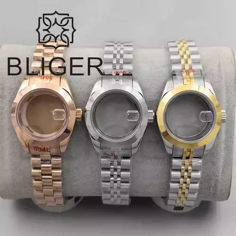

BLIGER Высокое качество 28 мм 31 мм женский корпус часов NH05 серебро золото розовое золото наклон твердые нержавеющая сталь сапфировое стекло водонепроницаемое