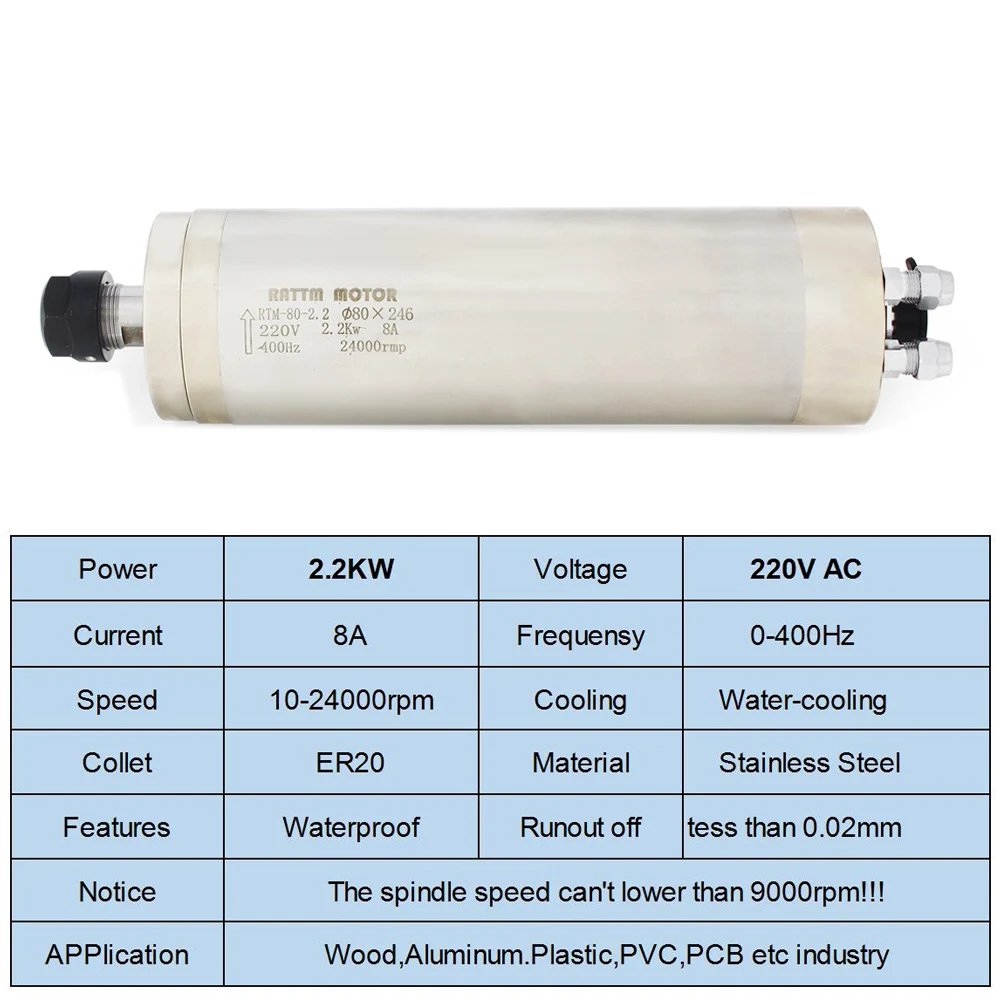 【Waterproof】CNC Water Cooled Spindle Motor 800W 1.5KW ER11 For Metal Woodworking Router Engraving Milling Machine