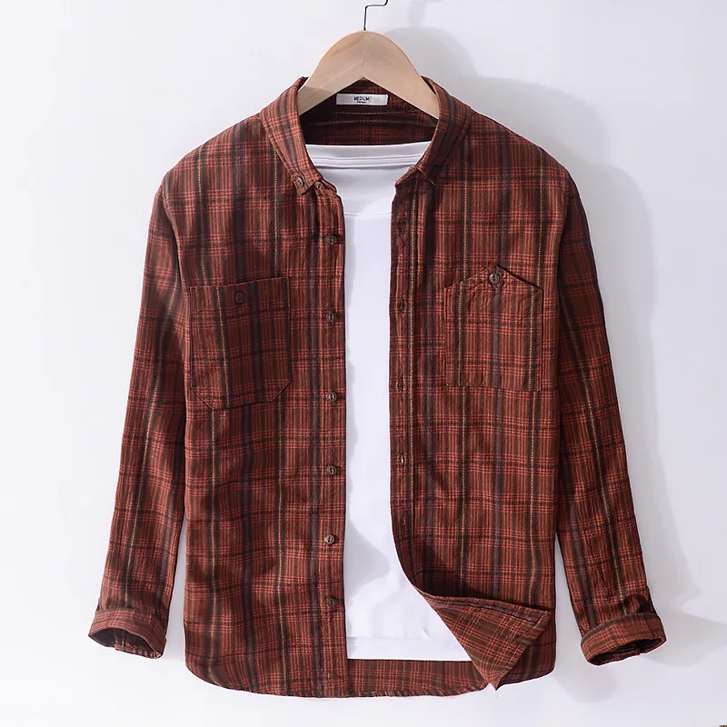 

2023 Spring Autumn New Brand Men's Plaid Shirts Cotton 100% Male Long Sleeve Slim Fit Business Casual Men Lapel Pocket Clothes