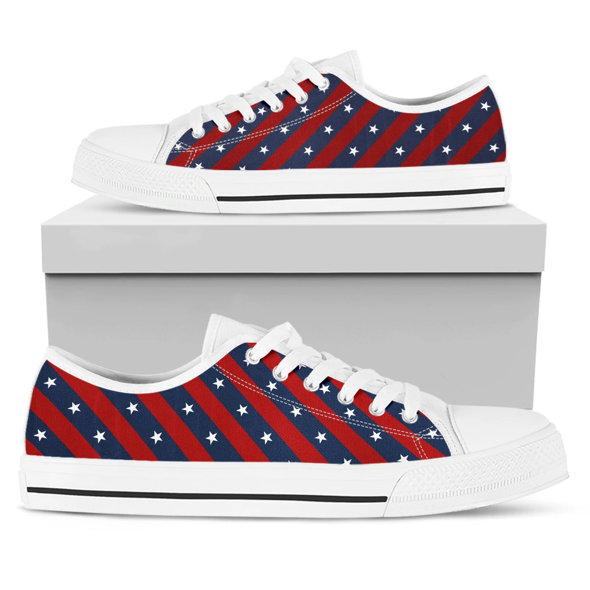 ELVISWORDS Fashion Flag Design Five-pointed Star Print Soft Sole Women's Low-top Shoes Comfortable Casual Sneakers Zapatos