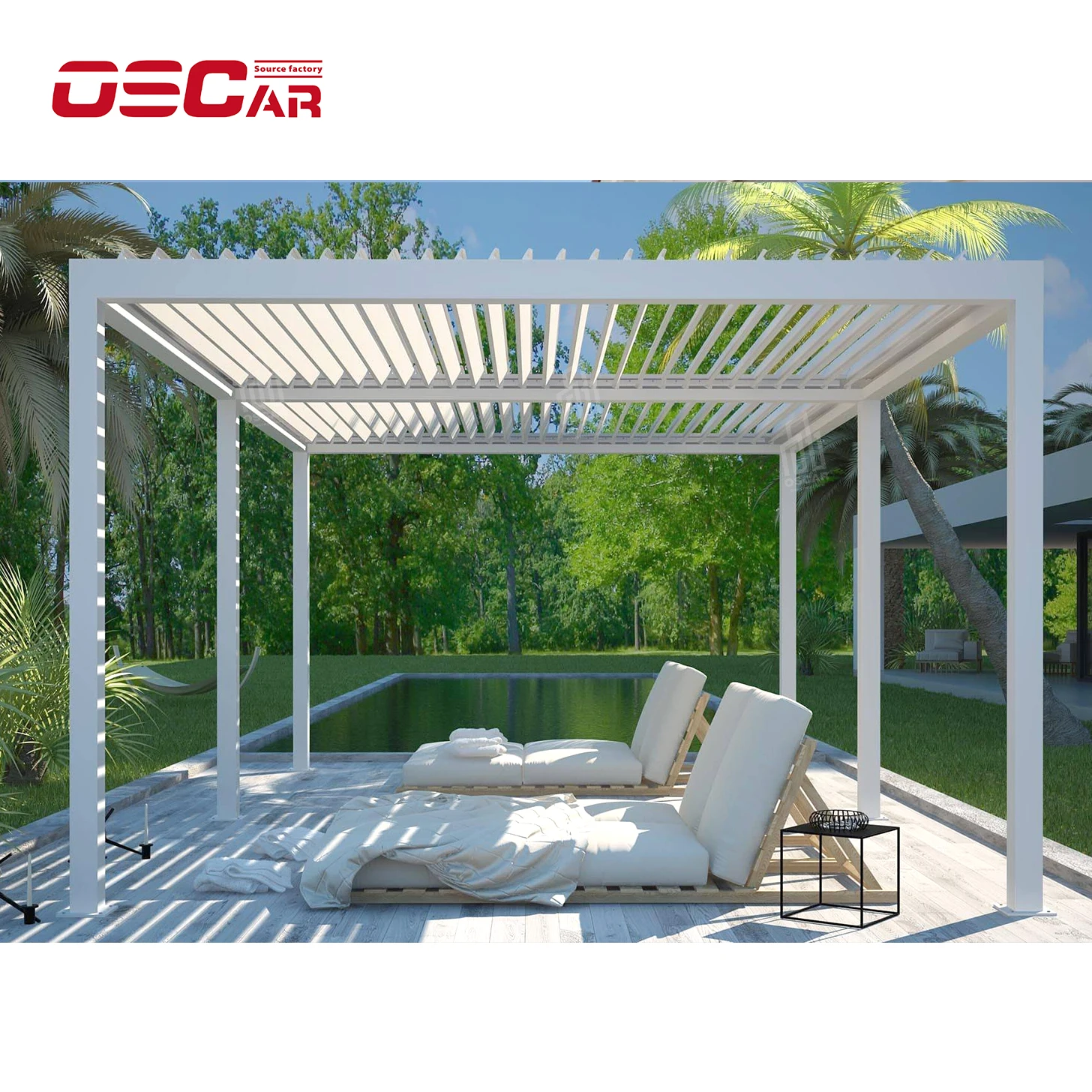 Motorized Metal Garden Pergola Louvre Waterproof Aluminium Frame Folding Gazebo Roof