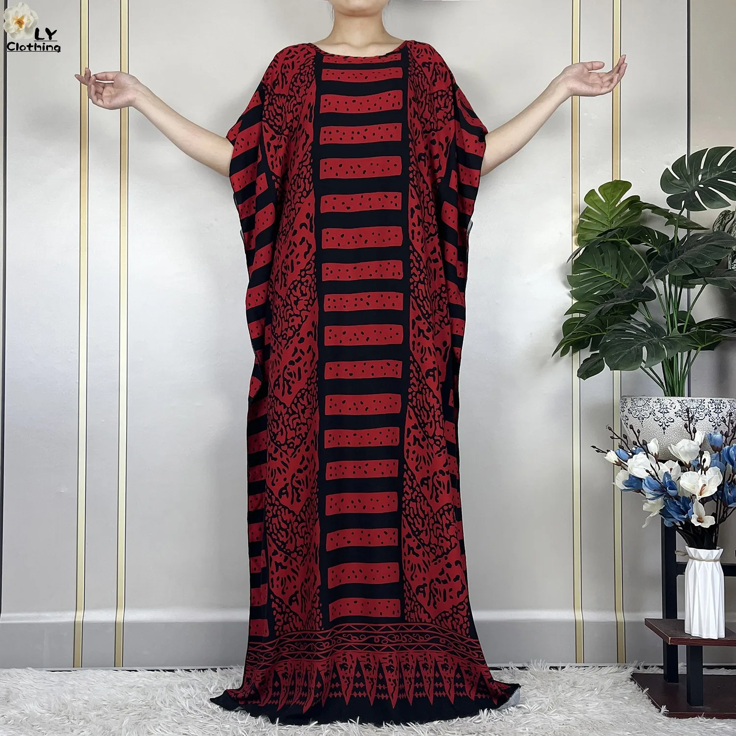 Latest Summer Fashion Short Sleeve Dress With Big Scarf 2024 African Women Dashiki Printed Cotton Maxi Islam Casual Loose Abaya