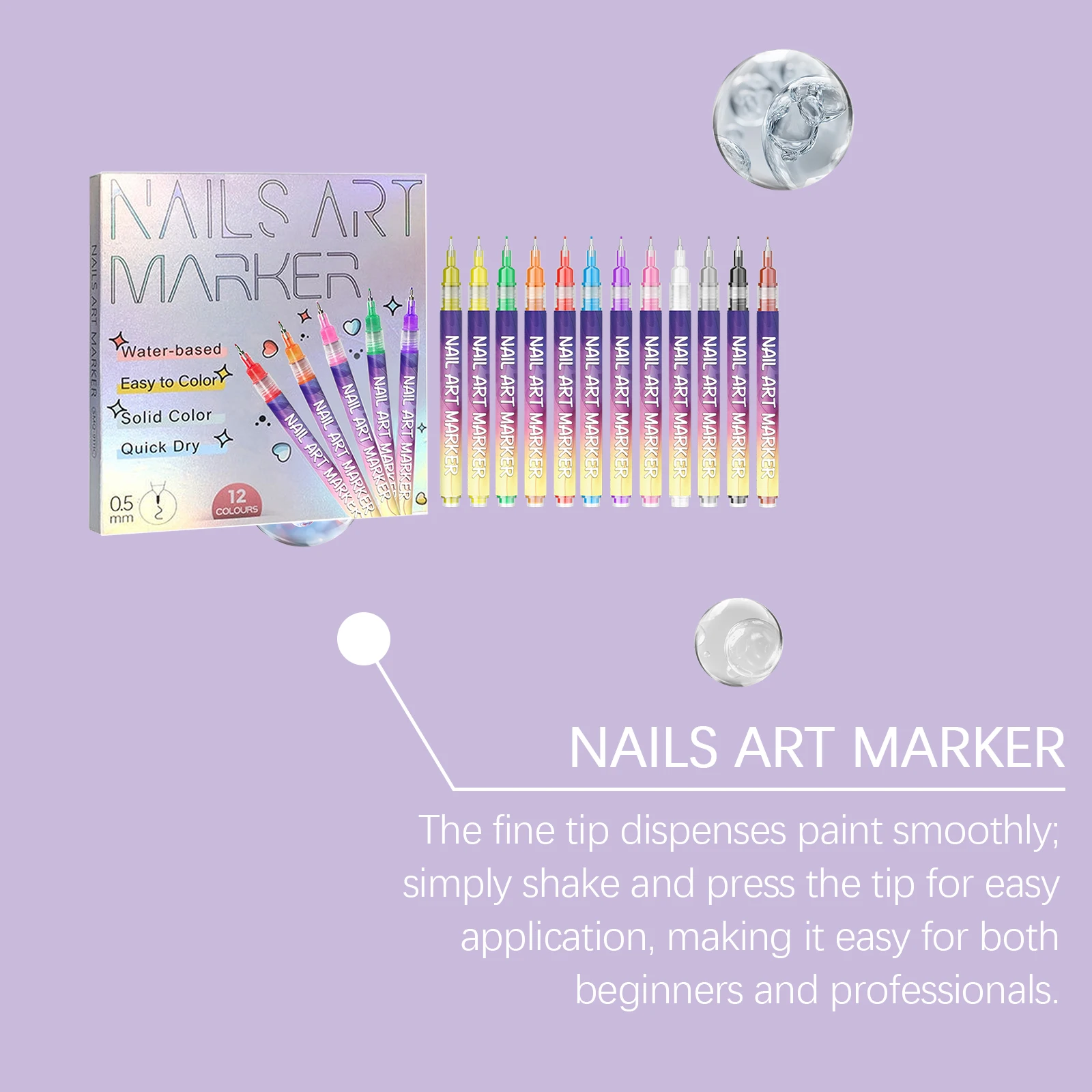 مسمار الكتابة على الجدران مجموعة أقلام 12 ألوان DIY مسمار ملصقات الأظافر ماركر مقاوم للماء سريعة الجافة مجردة خط مانيكير أداة اللوحة بطانة مانيكير #5