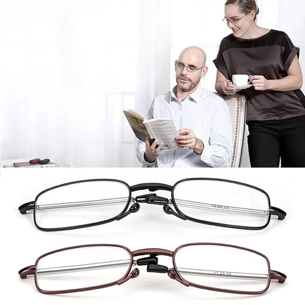 Strength+1.0-4.0 Portable Alloy Frame Presbyopia Eyeglasses Includes Glasses Case Folding Reading Glasses Telescopic Legs