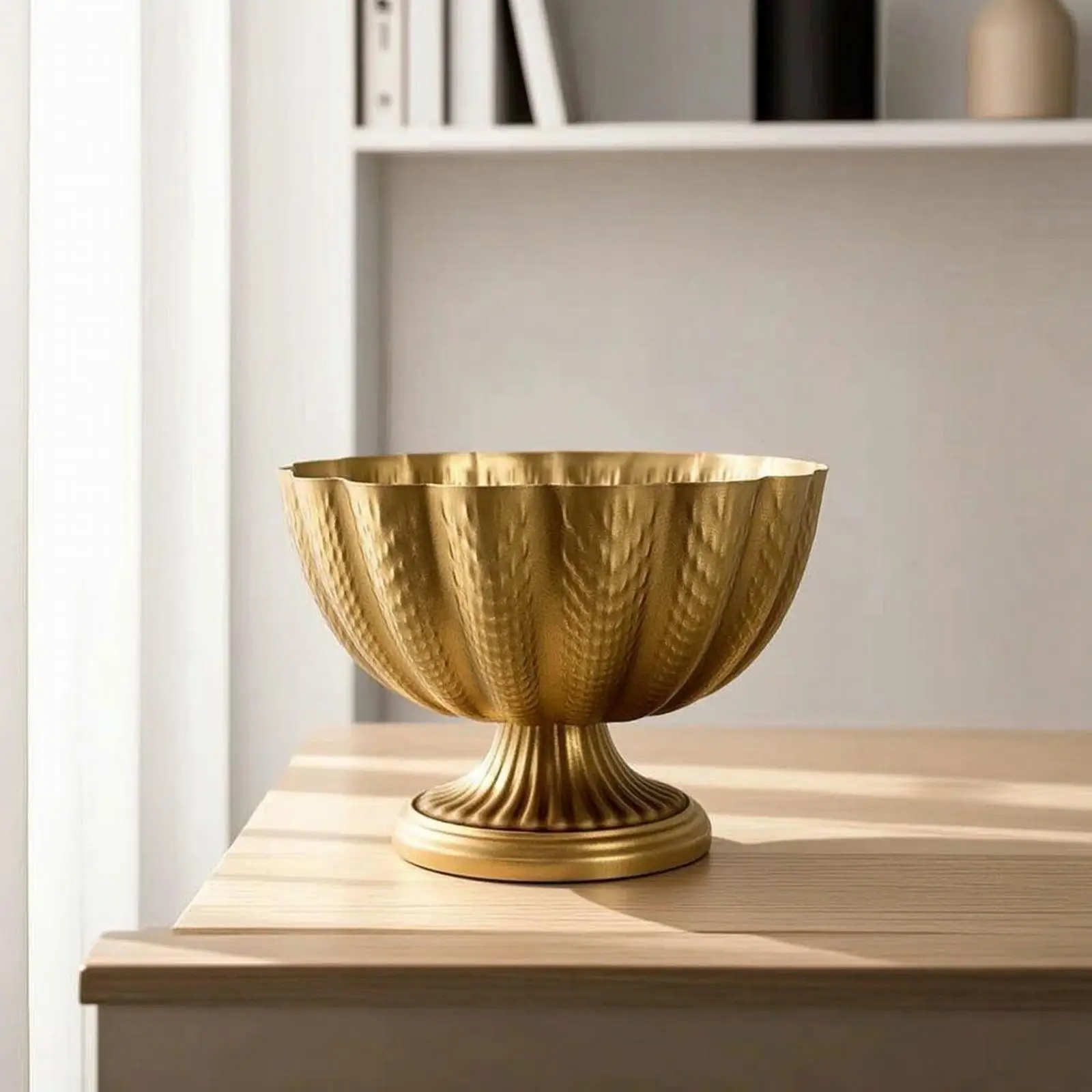Pedestal Decorative Vase Fluted Gold Metal Bowl for Abundant Floral Arrangements and Candle Displays