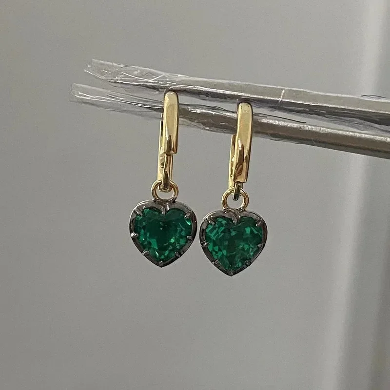 Ruif Custom Make 14k Gold about 1ct Heart Lab Grown Emerald Earrings for Women Daily Wear Gift Jewelry