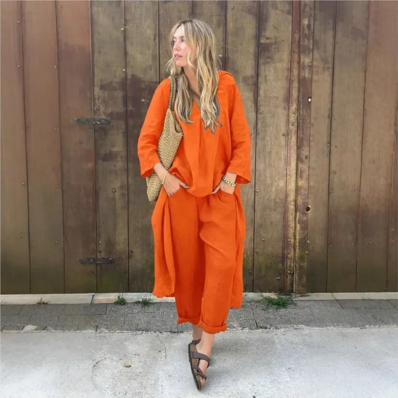 

Loose 2 Pieces Set For Woman Spring Solid Color High Waist Casual Ladies Outfit Comfortable Random Daily Office Female Pant Sets