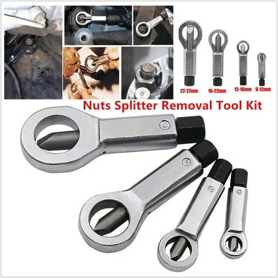 4 Sizes Car Rust Damaged Nut Splitter Removal Tool Bolt Fastener Hex Wrench Kit