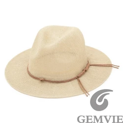 GEMVIE New Summer Hat Panama Hats Hollow Out Straw Hat For Men Women Leather Ribbon Large Brim Sun Beach Hat Jazz Cap Fedora