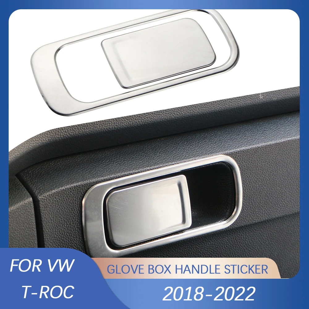 Stainless Steel Car Glove Box Handle Sticker Cover Trim for Volkswagen VW T-ROC Troc 2018 2019 2020 2021 2022 Accessories