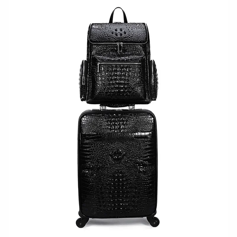 New Alligator Pattern Suitcase with Tote Backpack Men's First Layer Cowhide Trolley Suitcase Boarding Box