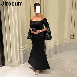 Jirocum Elegant Black Mermaid Prom Dress Off Shoulder customized Beads Party Evening Gown Ankle Length Special Occasion Gowns