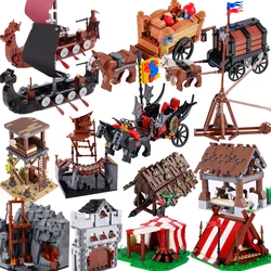 MOC Medieval  Scene Building Blocks Military Camp Viking Warrior Soldiers Tent Outpost Pirate Ship Stable Castle Wall Bricks Toy
