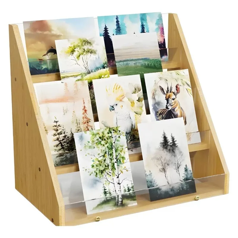 4-Tier Greeting Card Display Stands for Cards Photo Postcards with High-Transparency Panels for Home Wedding Keepsakes Tabletop