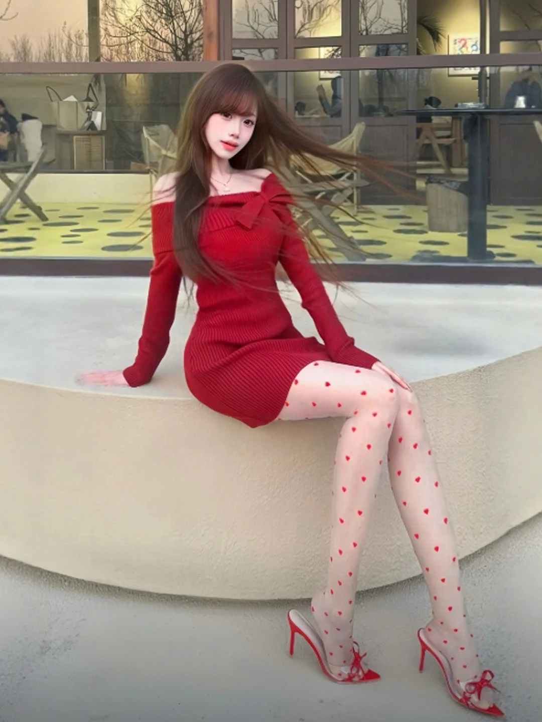 

Сексуальное красное трикотажное одно плечо Dr Unique Lady Sle Spring Ci Commute Street Sle Church Date Urban Walk Daily op ...