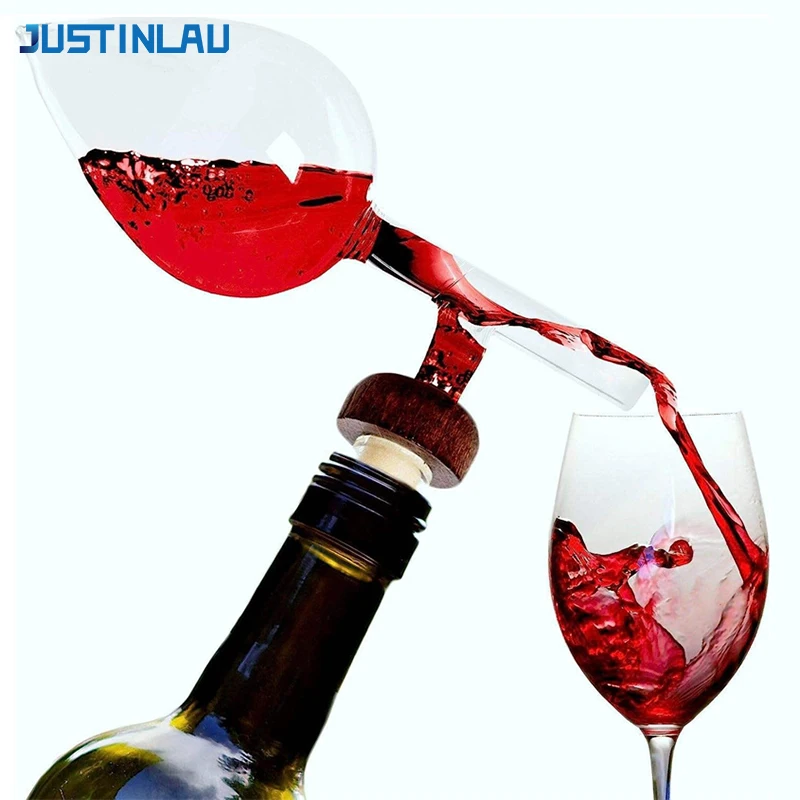 JUSTINLAU Aerador de vino tinto redondo/melocotón, vertedor de botella de vino tinto transparente y dispositivo de sobrimiento de vidrio con boquilla decantadora rápida