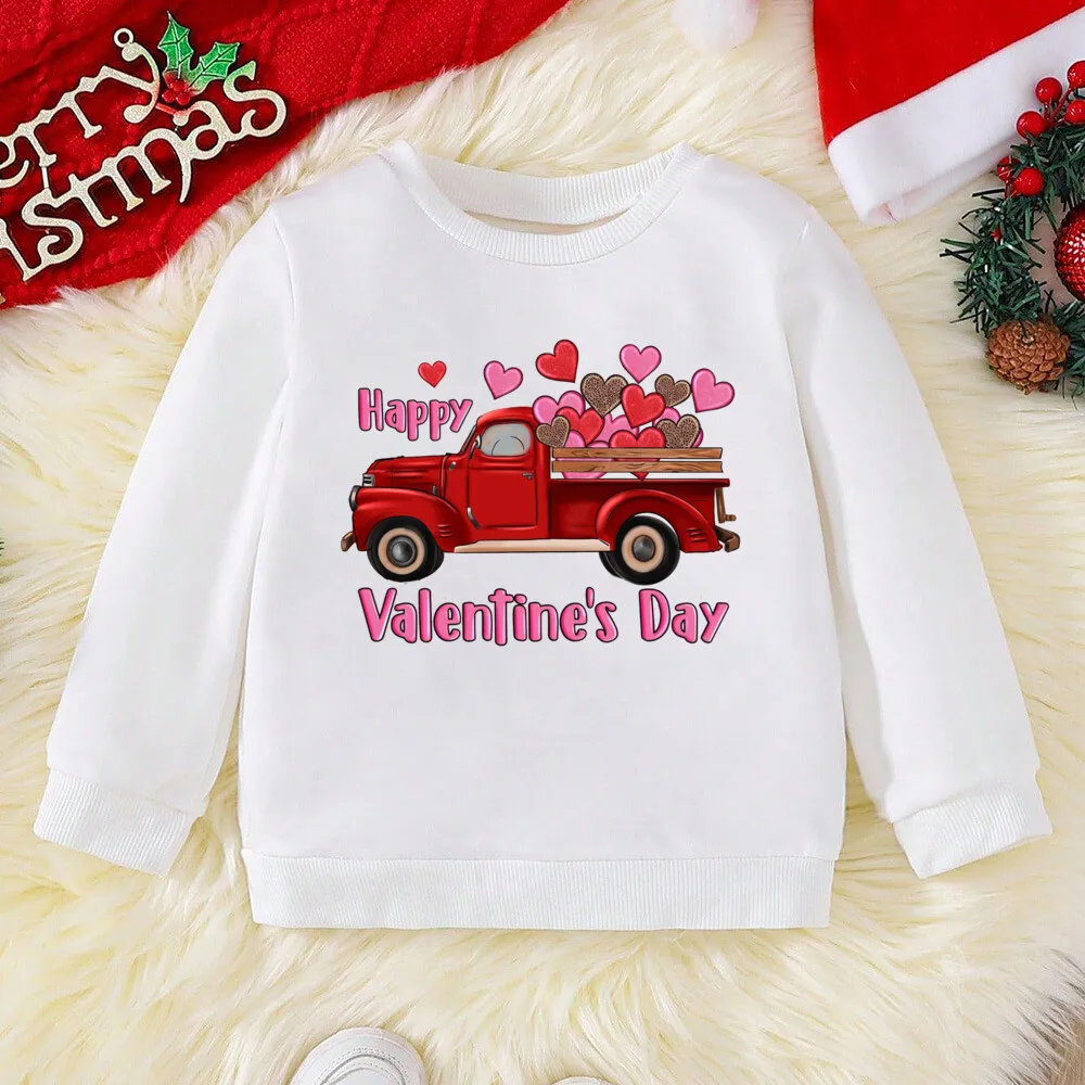 Happy Valentine\'s Day Printed Kids Sweatshirts Valentine Party Boys Girls Pullover Tops Outfit Child Holiday Hoodie Sweatshirt