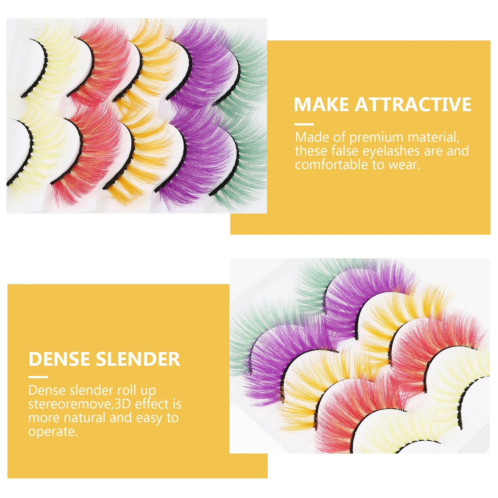 

5 Pairs Colorful False Eyelashes Fake Colored Multicolored Makeup Remover Halloween