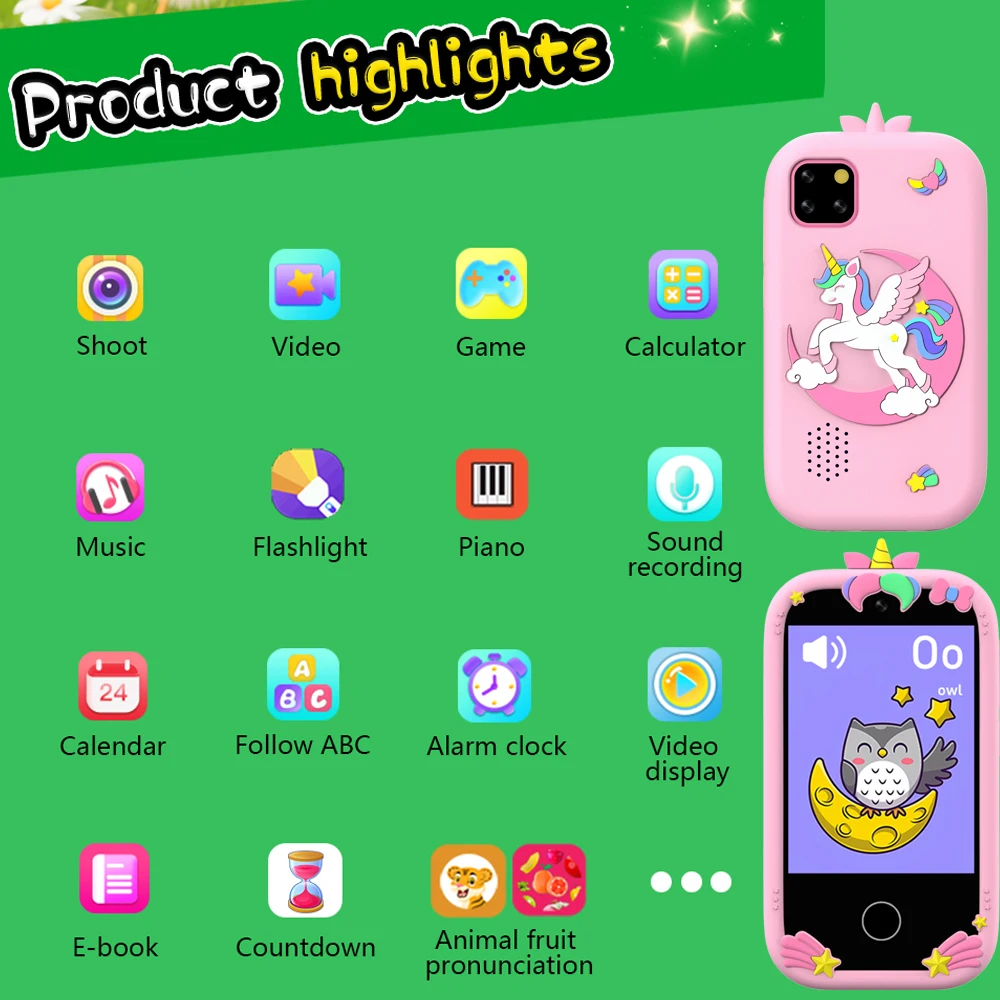 Criança brinquedo de telefone inteligente 18 jogos bebê mini telefone para crianças meninos meninas presentes brithday gravação vídeo leitor música