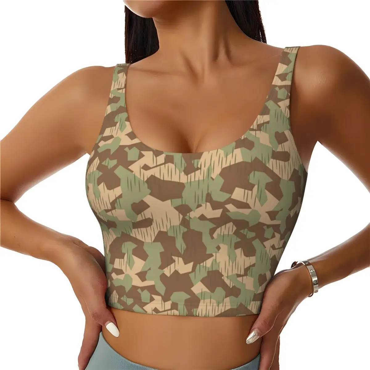 Custom Splittermuster Camouflage Pattern High Impact Sports Bras for Women Military Camo Seamless Workout Running Crop Tank Tops