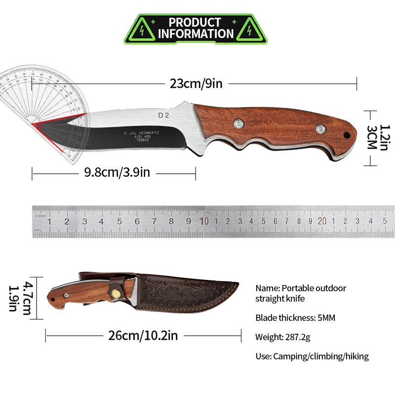 9 Inch Carbon Steel Outdoor Survival Knife with Scabbard Military tTactical Knife for Self Defense Hiking Camping Pocket Knife