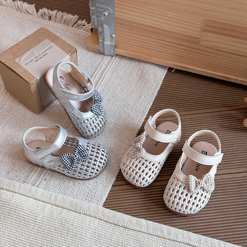 

First Walker Girls Braided Leather Shoes with Cute Bow 2026 New Summer Toddler Walking Shoes Soft Sole Simple Princess Party