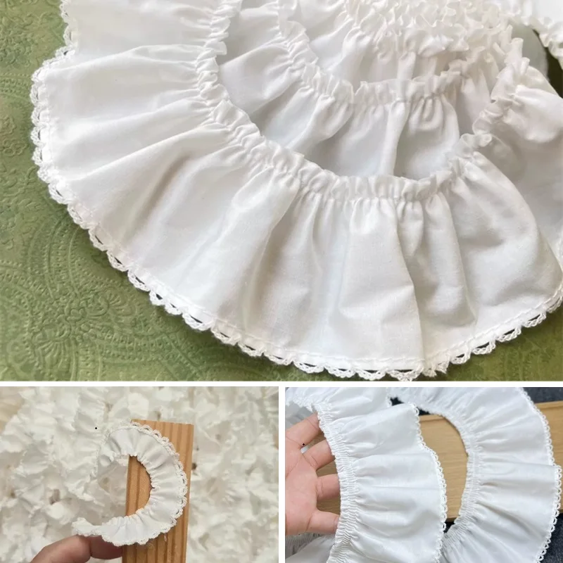 Off White Baumwolle Plissee Lolita Rüschen Spitze Band Kleider Kragen Ausschnitt Haustiere Puppen Kleidung Trim DIY Handwerk Nähen Dekor