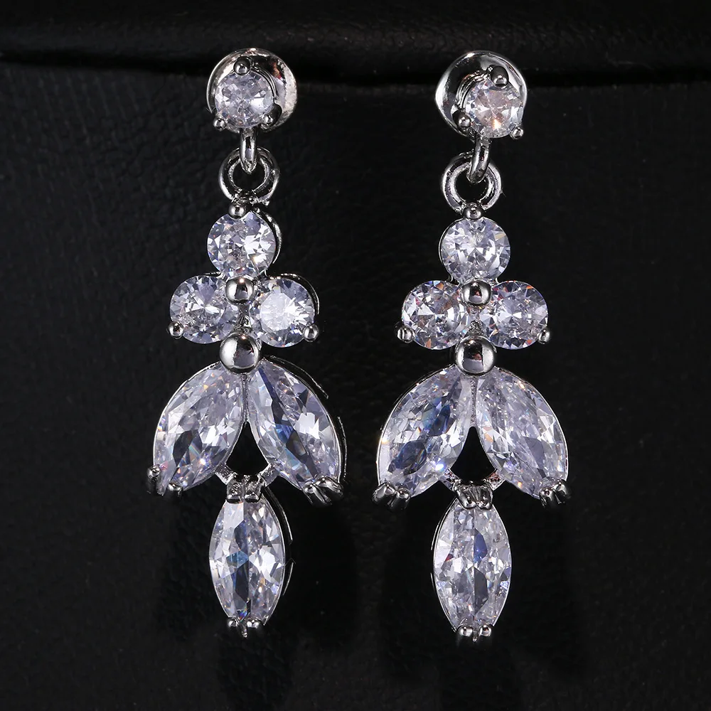 Floralbride INS Style CZ Crystal AAA Grade Fashion Waterdrop Women Girls Cubic Zircon Earrings Bridal Wedding Dangle Earrings