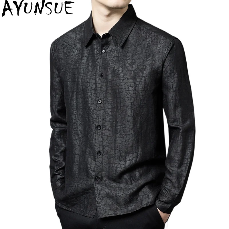

AYUNSUE 100% Natural Mulberry Silk Shirt for Men Spring Summer 2026 Long Sleeve Shirts Gauze Silk Tops Casual Shirt Man Clothes