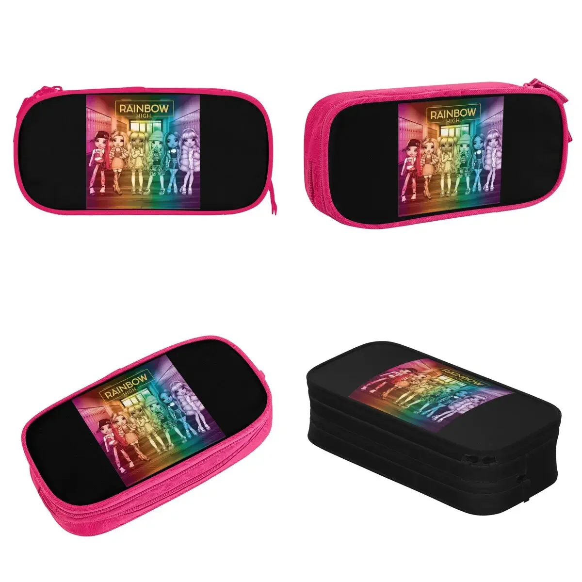 Large-capacity Pencil Pouch Rainbow High Group Artwork School Supplies Double Layer Pencilcase Girl Makeup Bags Birthday Gift