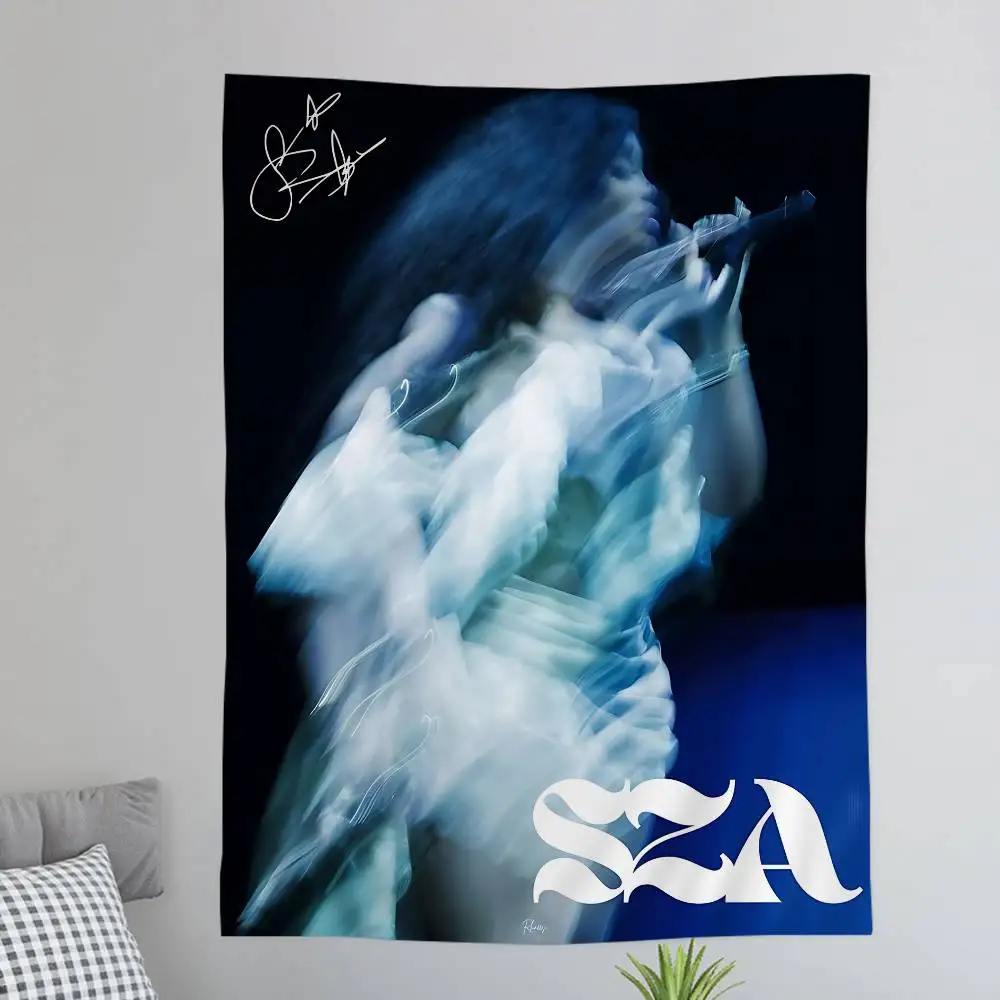 Pop Singer Sza Anime Tapestry Hippie Flower Wall Carpets Dorm Decor Wall Hanging Home Decor