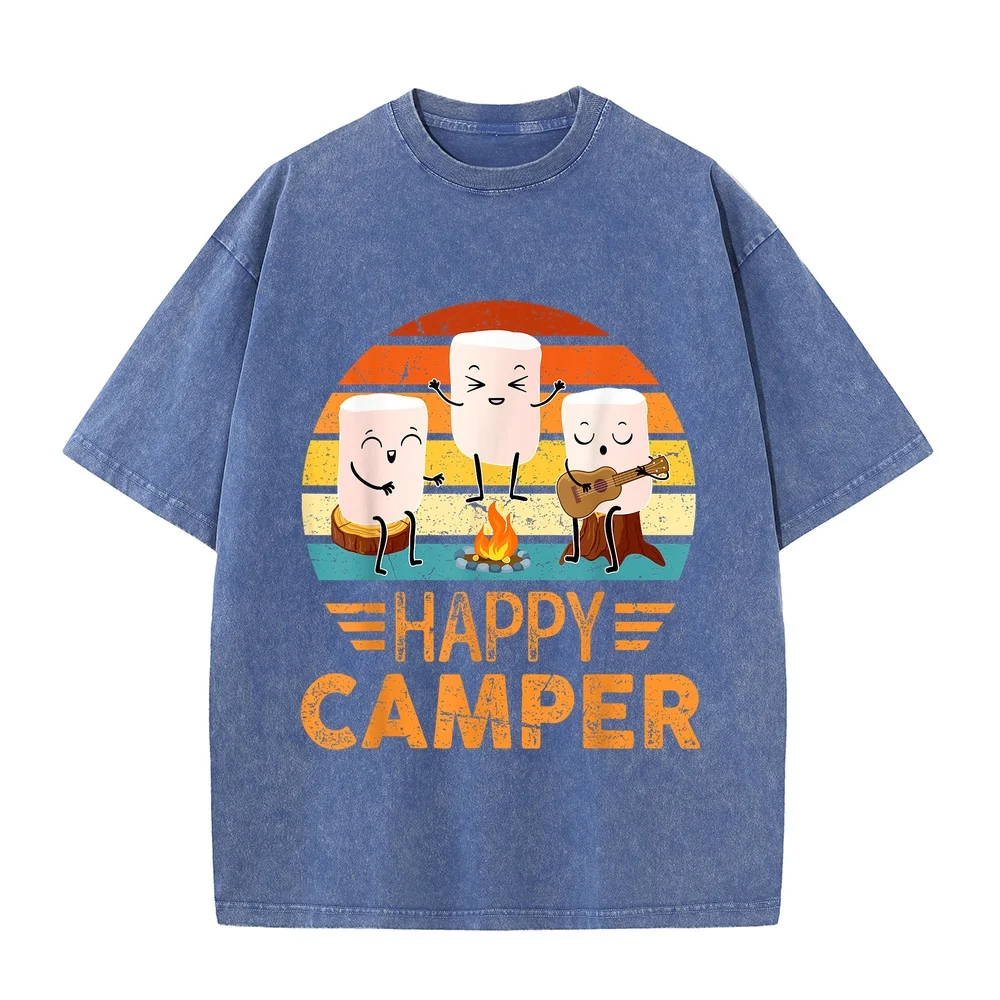 happy camper group playing guitar campfire For Kids Women Men T-Shirt cotton candy candyfloss 오버핏 Harajuku T Shirt Graphic Tee