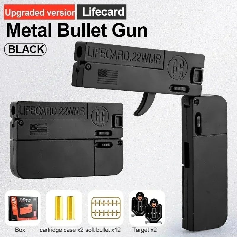 

New Upgraded Lifecard Metal Folding Gun Toy for Kids Adult, Pistol Toys Gun With Soft Bullets Alloy Shooting Model For Adults