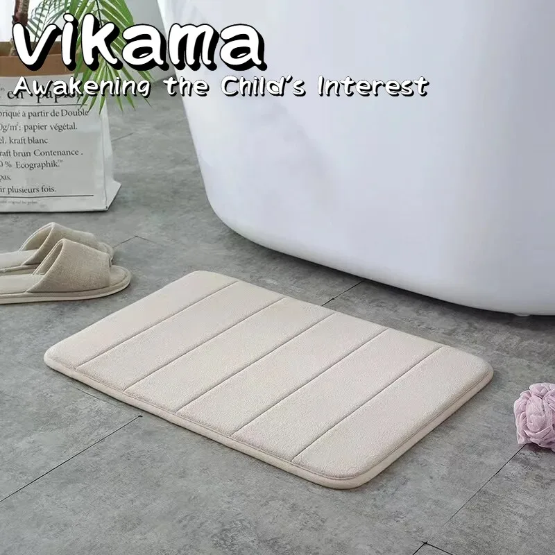 VIKAMA Memory Foam Coral Velvet Home Decor Carpet Bathroom Bedroom Toilet Floor Super Absorbent Shower Mat