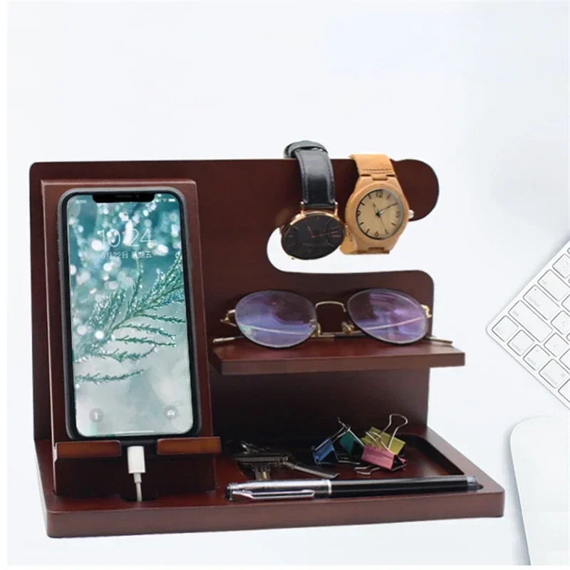 Glasses Rack Multi-functional Desktop Mobile Phone Stand Bamboo Wood Creative Wood Storage Rack Dresser